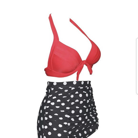 Red, Black & White Polka Dot Bikini - Picture 2 of 4